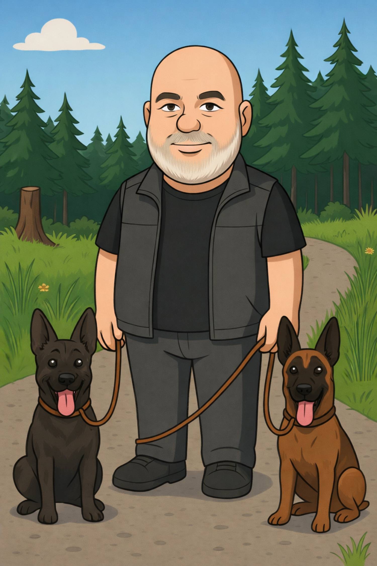 Mann mit zwei Hunden